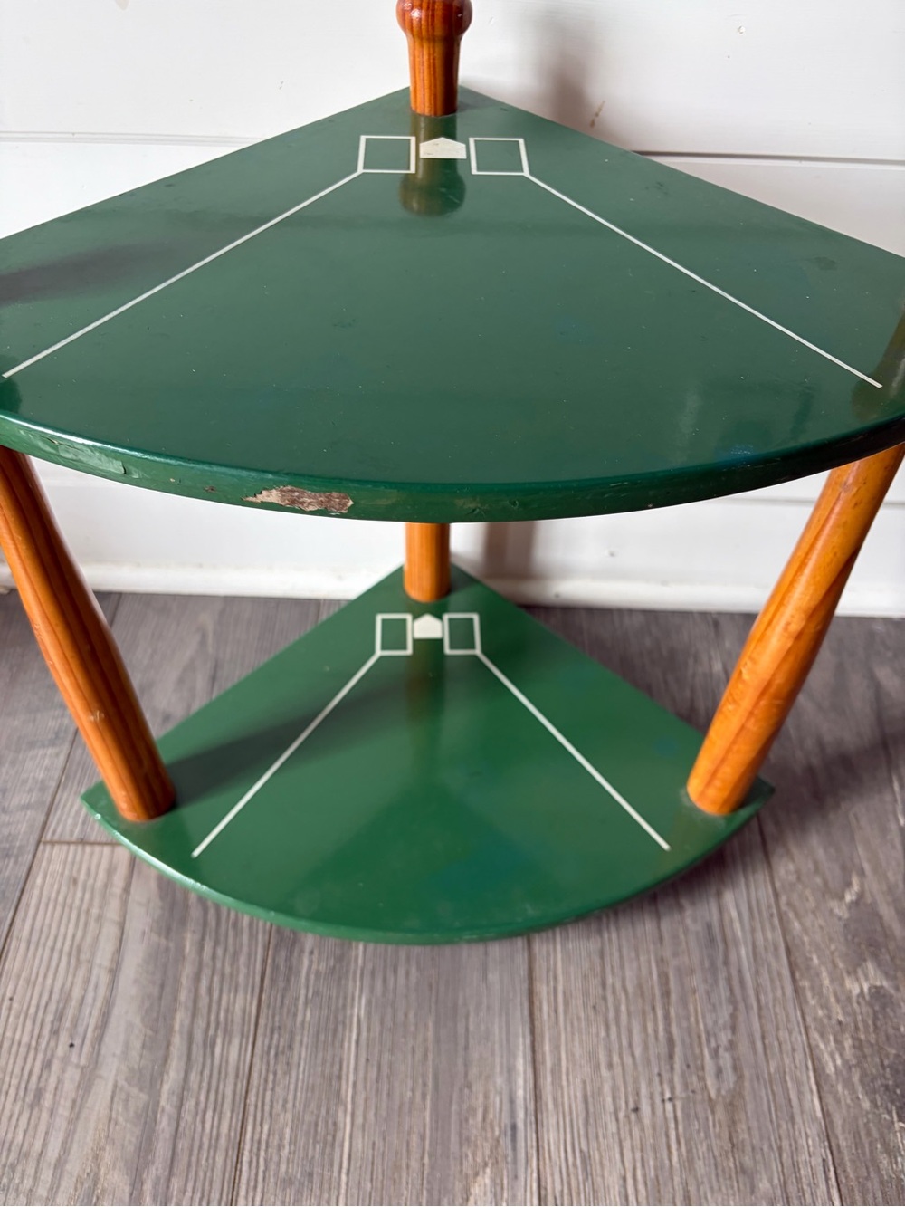 Antique Green Two-Tier Corner Accent Shelf baseball theme